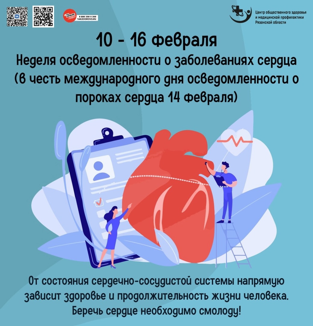 С 10 февраля по 16 февраля 2025 года. Неделя осведомленности о заболеваниях сердца.